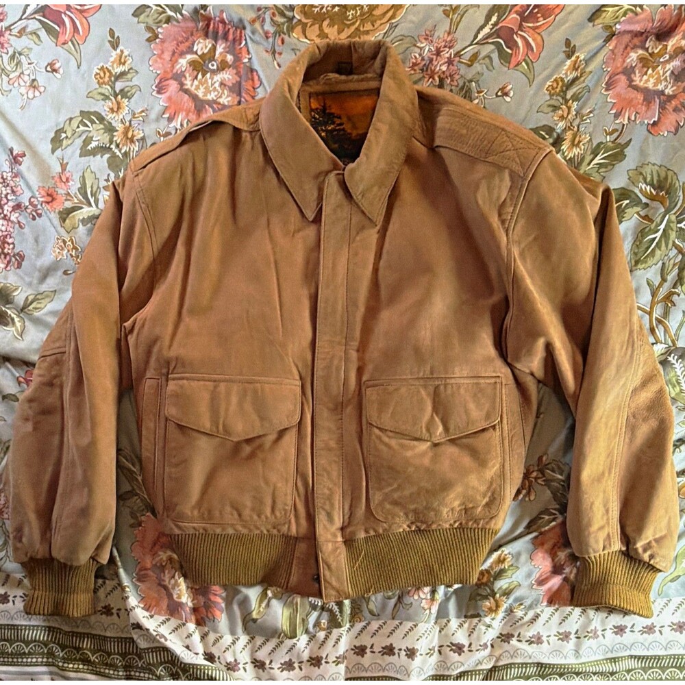 Vtg 90’s OutBrook Women’s Brown Leather Bomber Jacket, Zip Closure, Pockets, XS